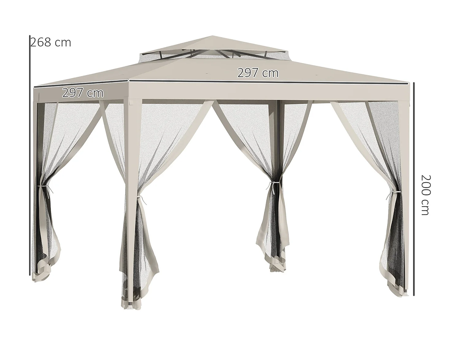 Cenador Girasol Outsunny mosquiteras laterales beige 268x297x297 cm
