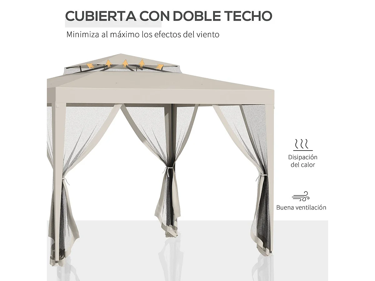 Cenador Girasol Outsunny mosquiteras laterales beige 268x297x297 cm