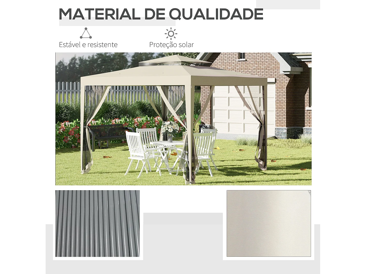 Cenador Girasol Outsunny mosquiteras laterales beige 268x297x297 cm