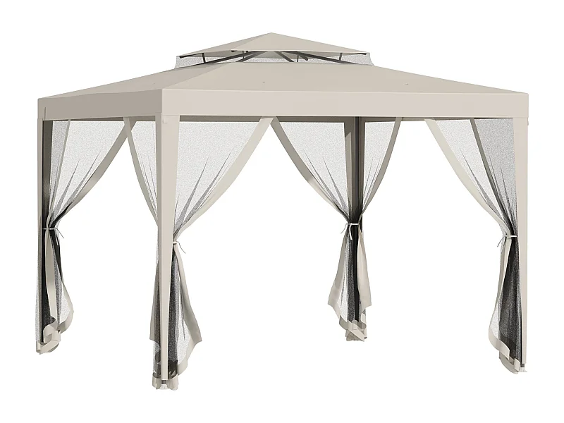 Pérgola de Jardim com Redes Mosquiteiras e Teto de Ventilação - 297x297x268 cm