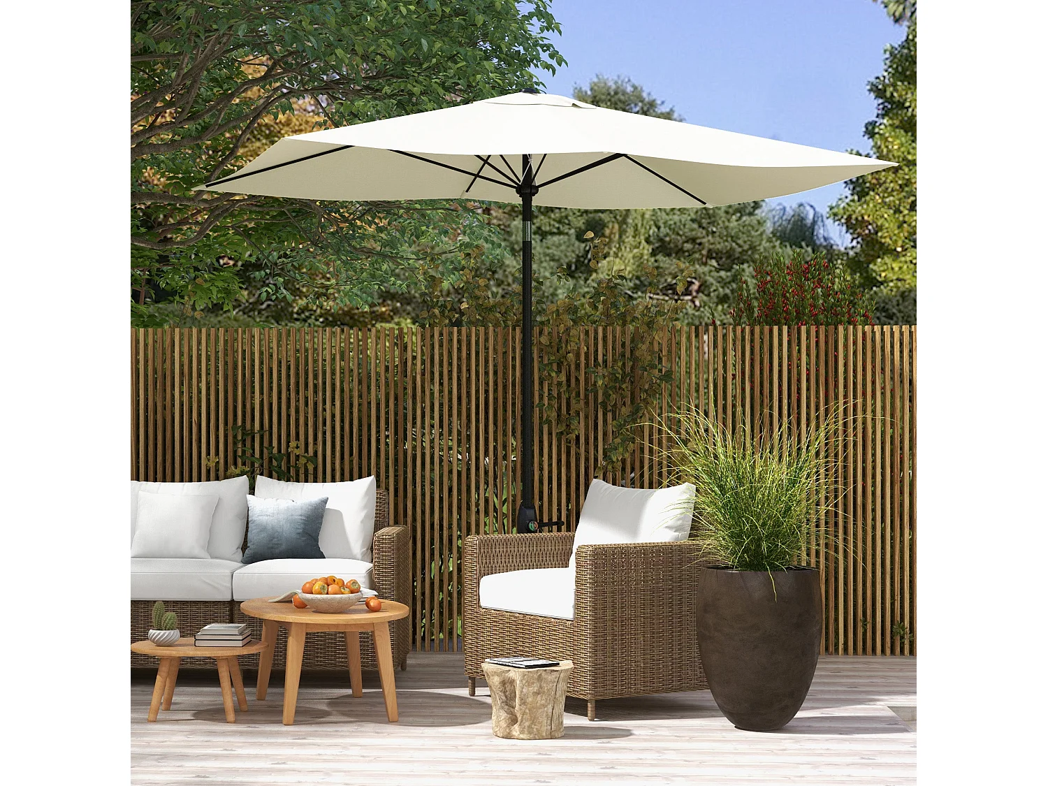 Sombrilla Polis Outsunny ángulo ajustable + protección UV50+ crema 245x296x197 cm