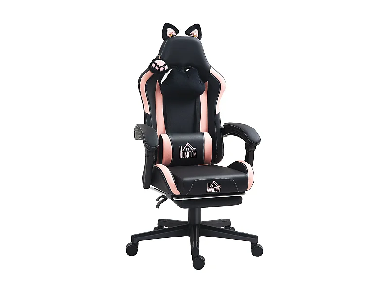Silla gaming Cat Homcom 2 cojines + reposapiés 116-124x65x62 cm