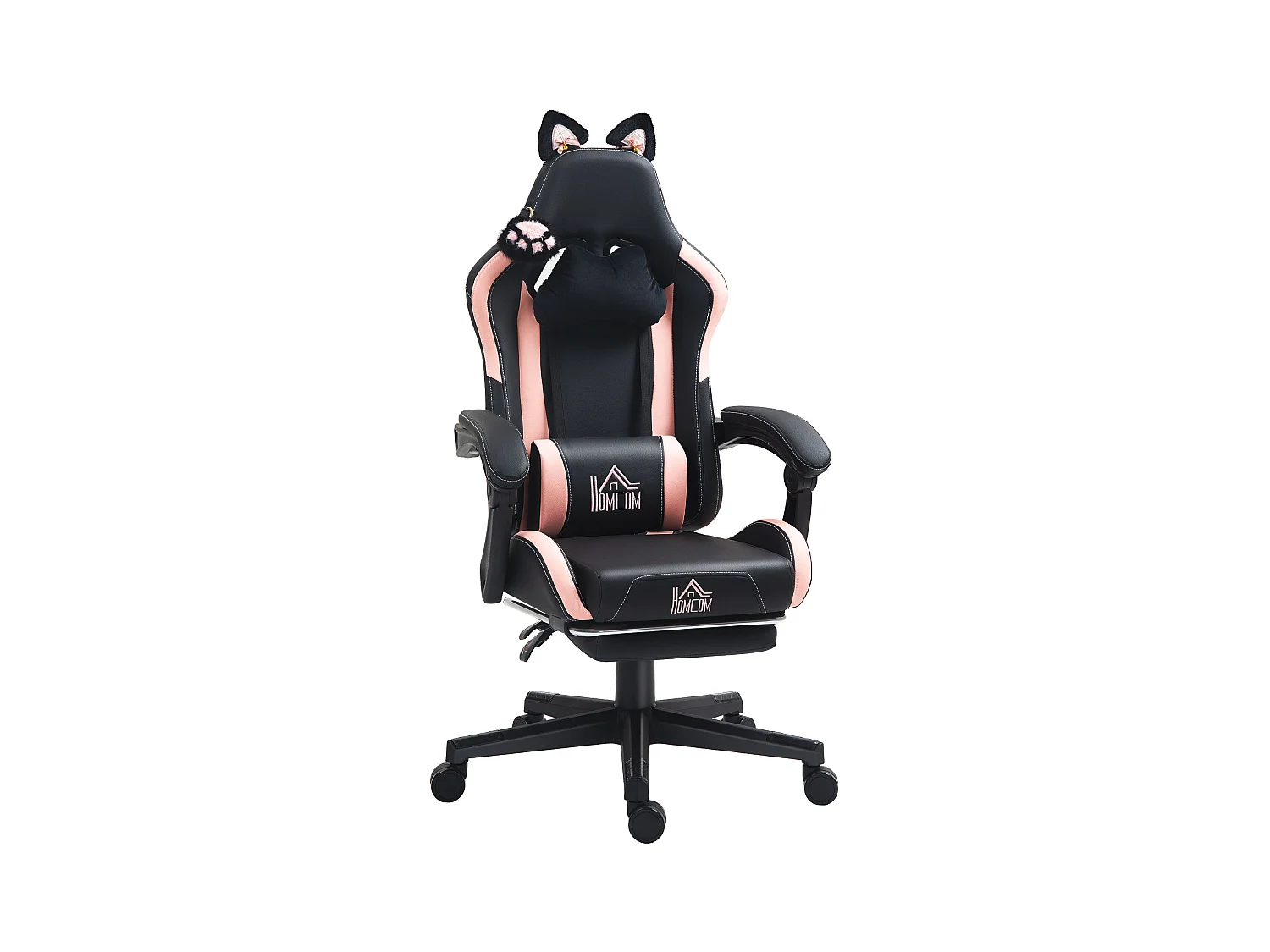 Silla gaming Cat Homcom 2 cojines + reposapiés 116-124x65x62 cm