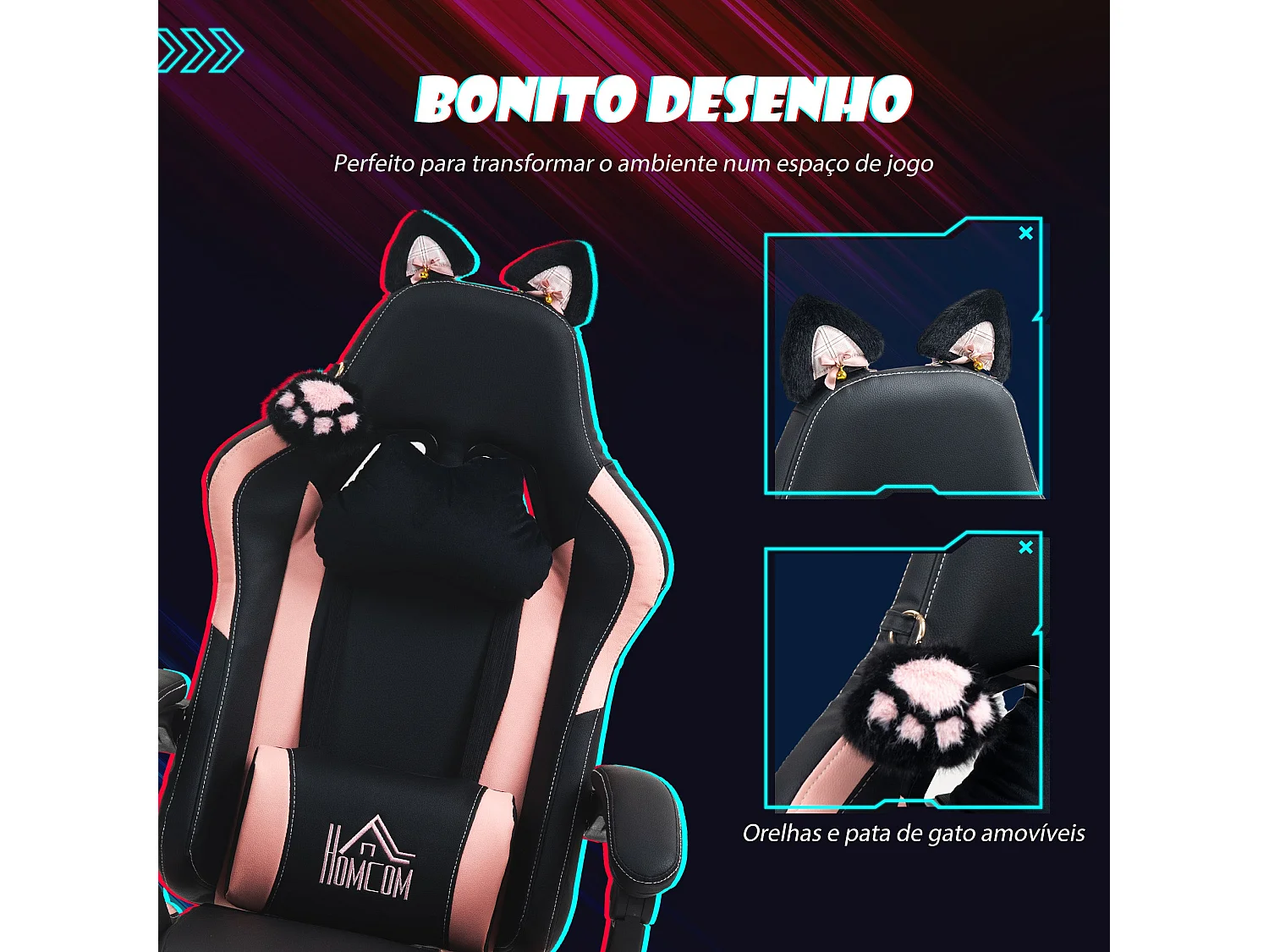 Cadeira Gamer Reclinável com Design Divertido e Ajustes Confortáveis