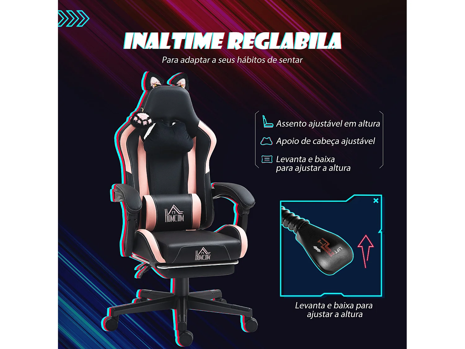 Cadeira Gamer Reclinável com Design Divertido e Ajustes Confortáveis
