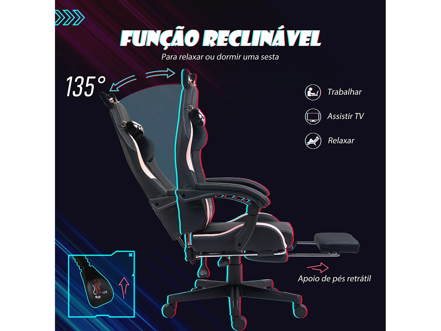 Cadeira Gamer Reclinável com Design Divertido e Ajustes Confortáveis