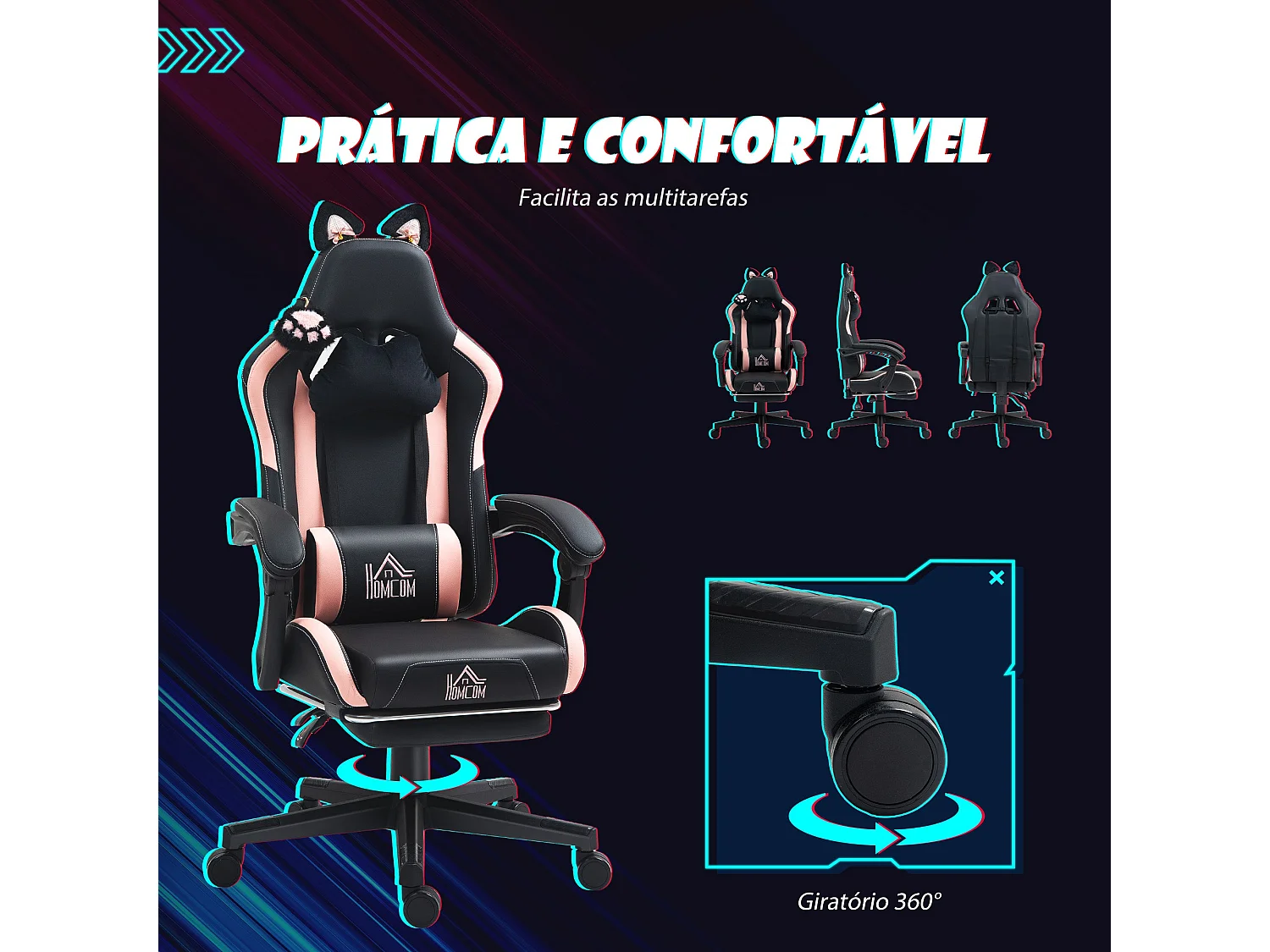 Cadeira Gamer Reclinável com Design Divertido e Ajustes Confortáveis