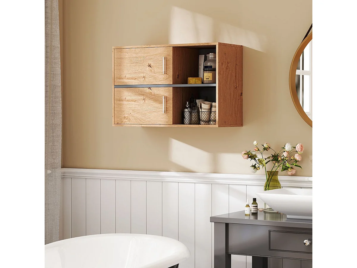 Mueble de baño Loira Homcom 2 puertas con 2 compartimentos natural 57,5x80x35 cm