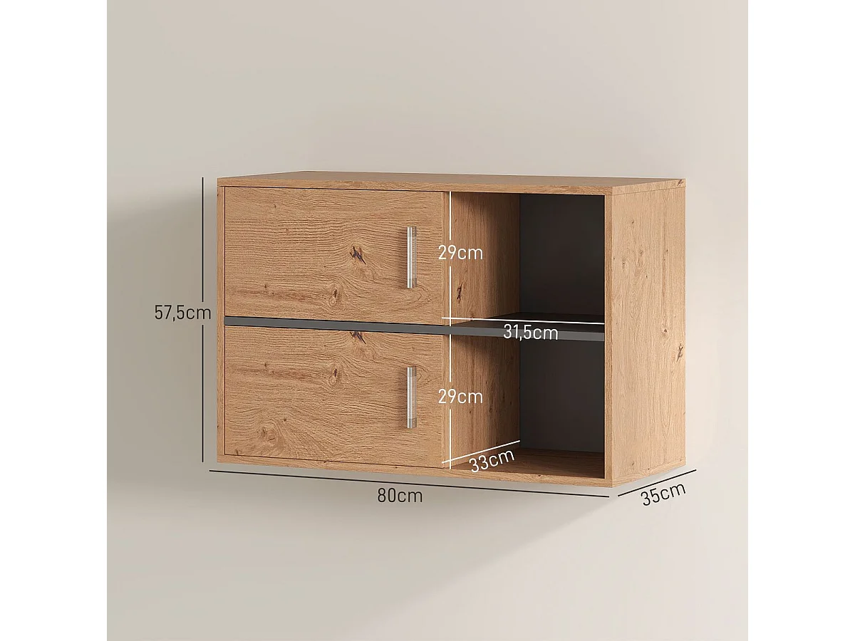 Mueble de baño Loira Homcom 2 puertas con 2 compartimentos natural 57,5x80x35 cm