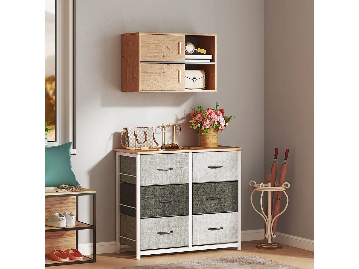 Mueble de baño Loira Homcom 2 puertas con 2 compartimentos natural 57,5x80x35 cm