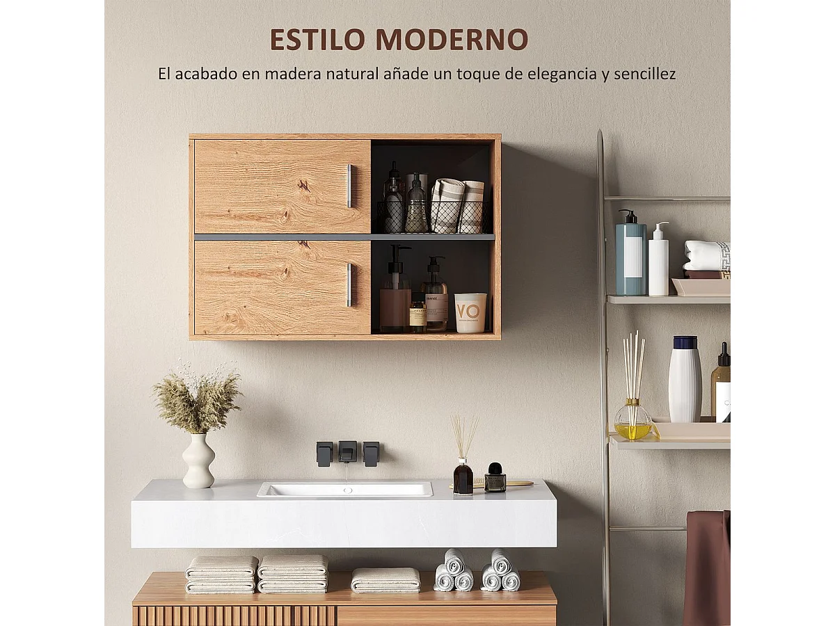 Mueble de baño Loira Homcom 2 puertas con 2 compartimentos natural 57,5x80x35 cm