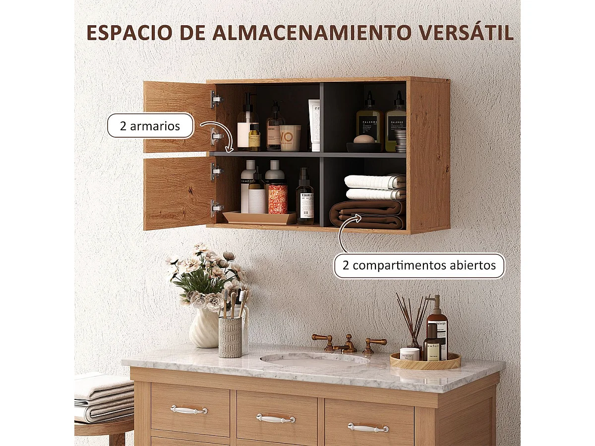 Mueble de baño Loira Homcom 2 puertas con 2 compartimentos natural 57,5x80x35 cm
