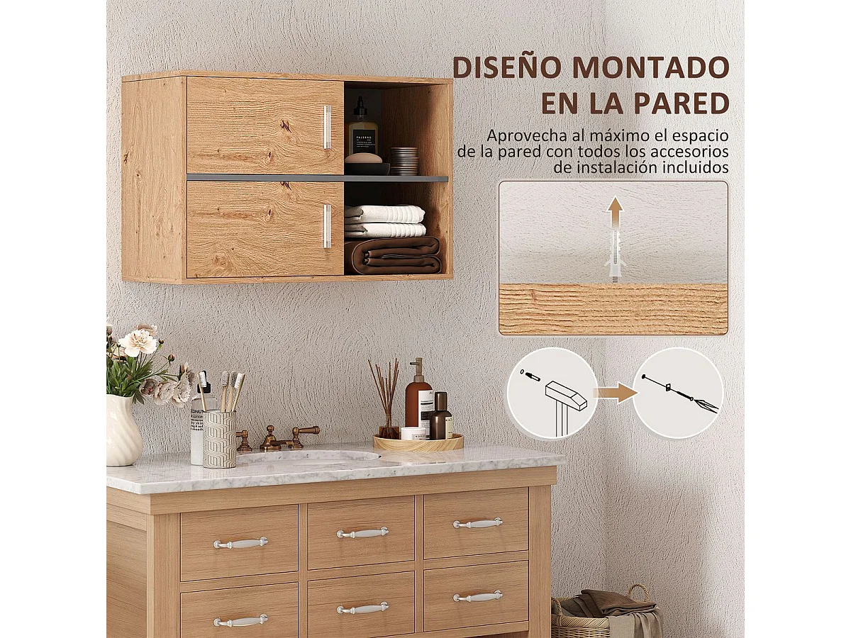 Mueble de baño Loira Homcom 2 puertas con 2 compartimentos natural 57,5x80x35 cm