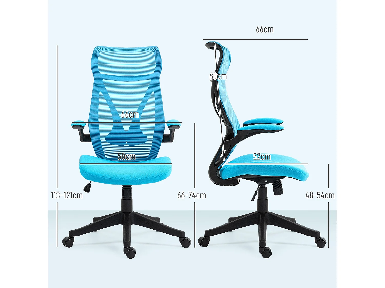 Silla de oficina Álex Homcom basculante altura regulable azul 113-121x66x66 cm