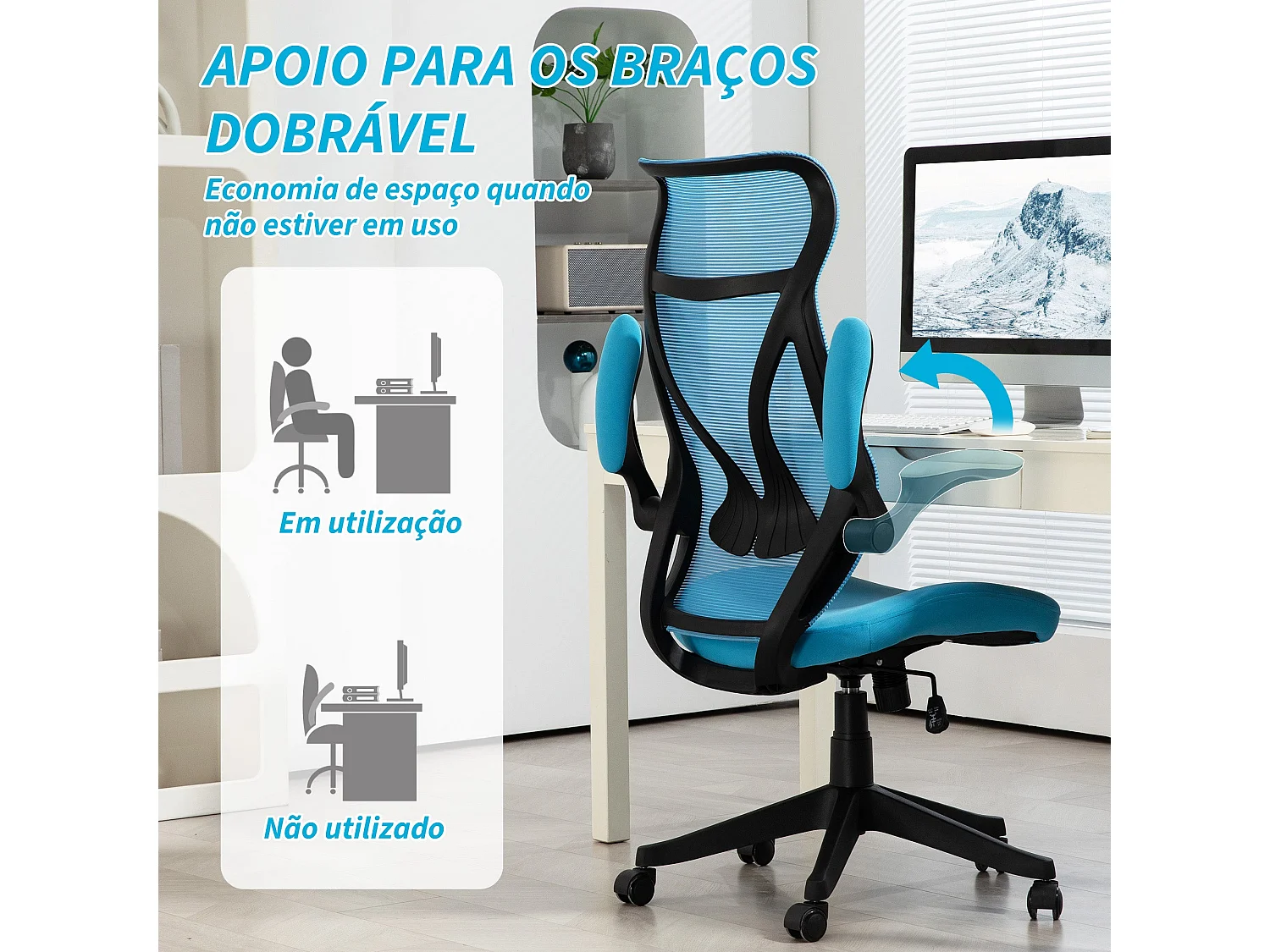 Silla de oficina Álex Homcom basculante altura regulable azul 113-121x66x66 cm