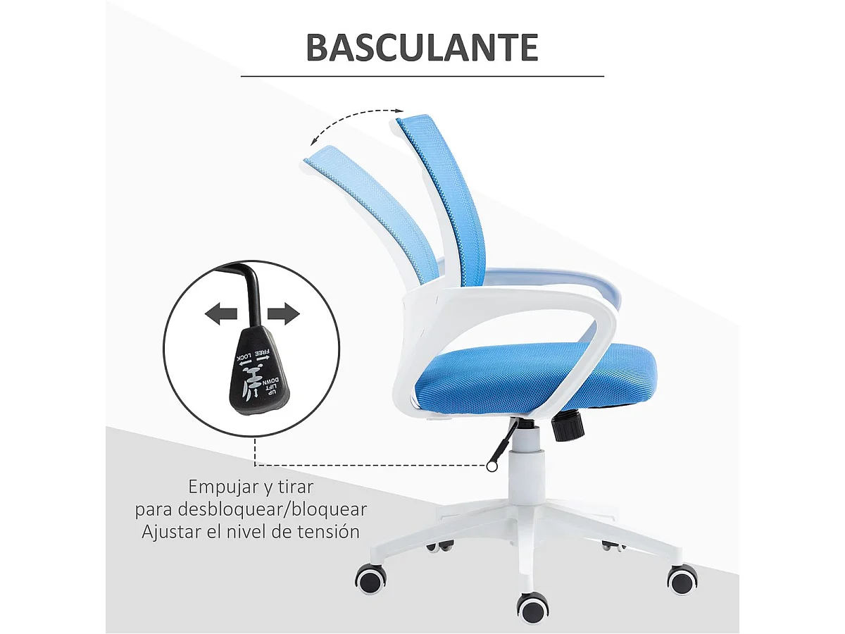Silla de oficina Waco Homcom basculante con reposabrazos + ruedas azul 89-109x57x55 cm