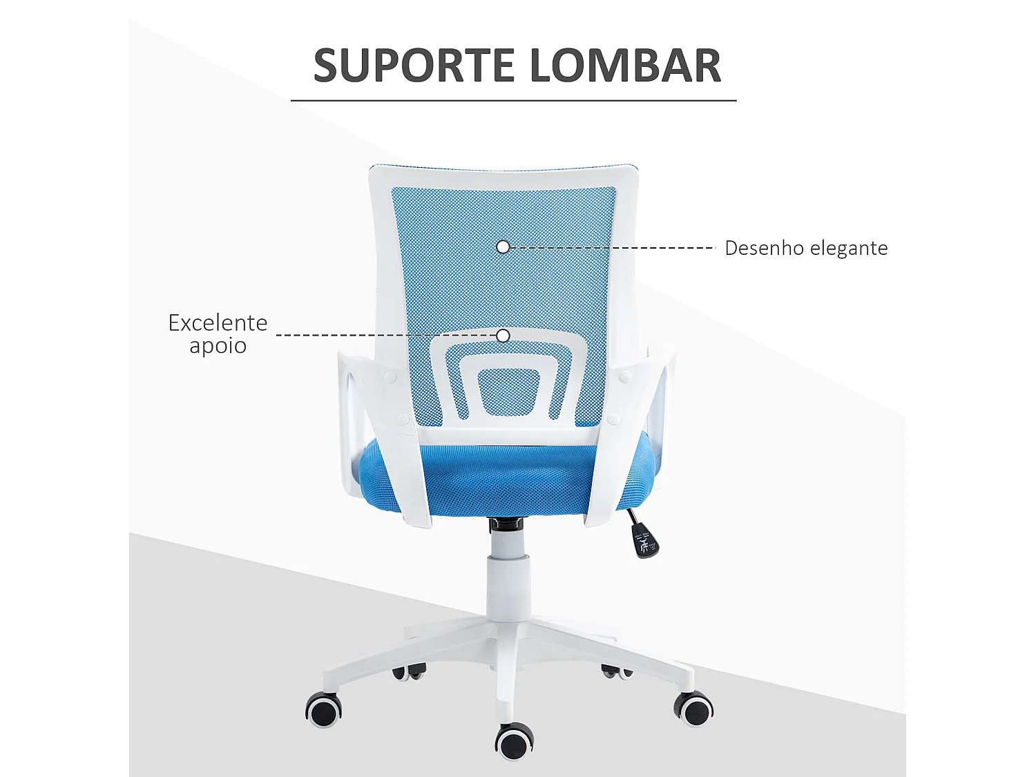 Silla de oficina Waco Homcom basculante con reposabrazos + ruedas azul 89-109x57x55 cm