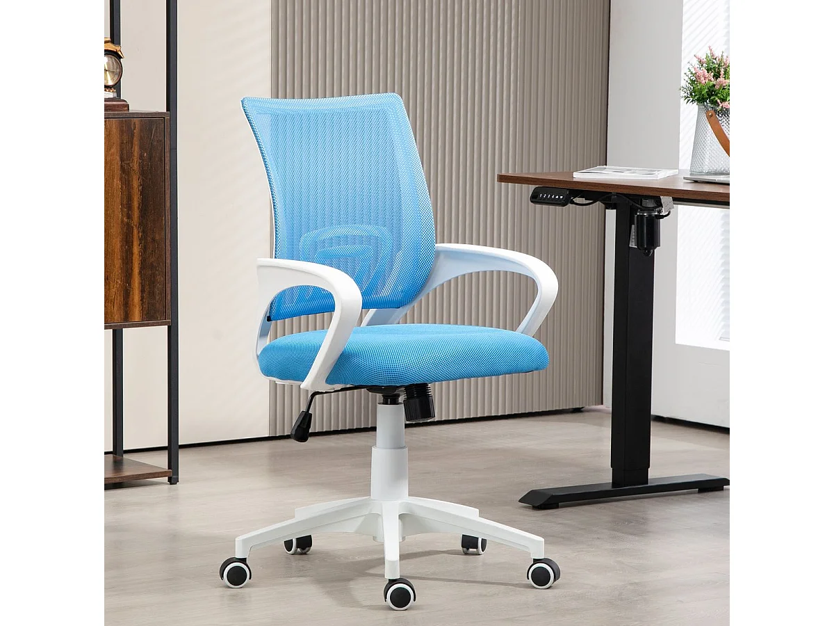 Silla de oficina Waco Homcom basculante con reposabrazos + ruedas azul 89-109x57x55 cm