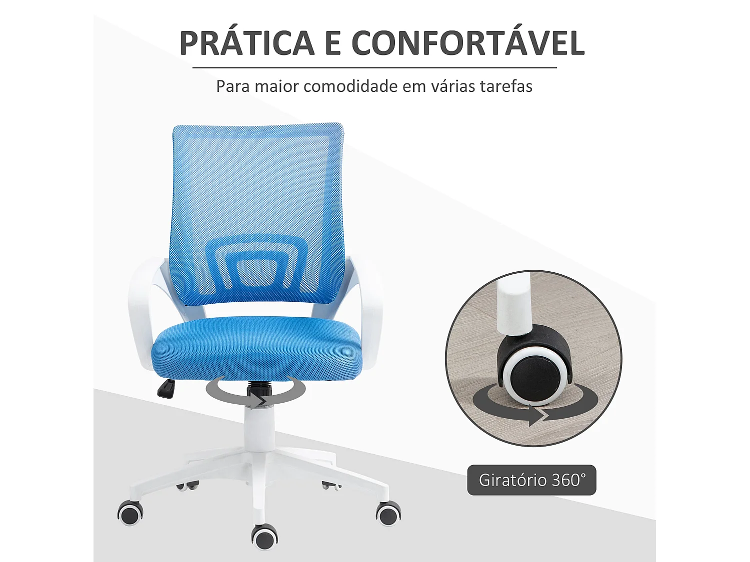 Silla de oficina Waco Homcom basculante con reposabrazos + ruedas azul 89-109x57x55 cm