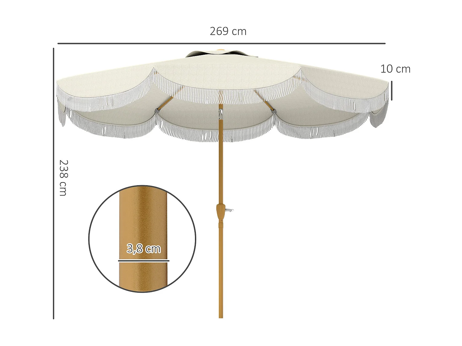 Sombrilla Thais Outsunny reclinable + manivela beige Ø270 cm