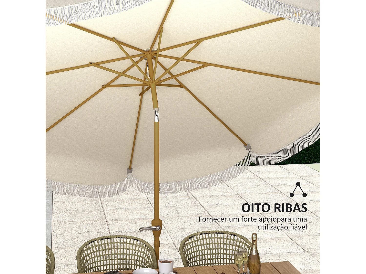 Sombrilla Thais Outsunny reclinable + manivela beige Ø270 cm