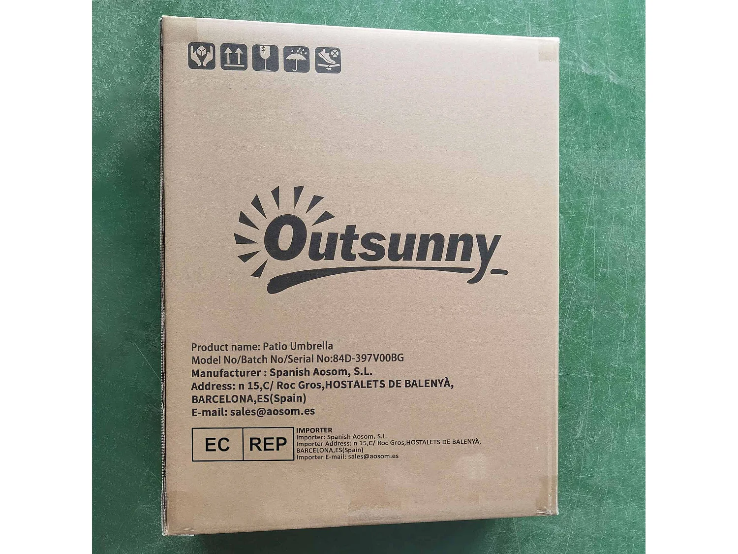 Sombrilla Thais Outsunny reclinable + manivela beige Ø270 cm