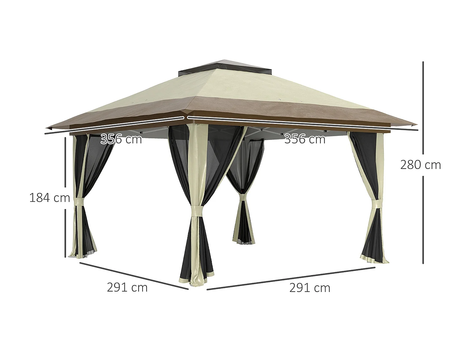 Pérgola Dobrável 356x356x280 cm com Proteção UV e Altura Ajustável para Eventos ao Ar Livre