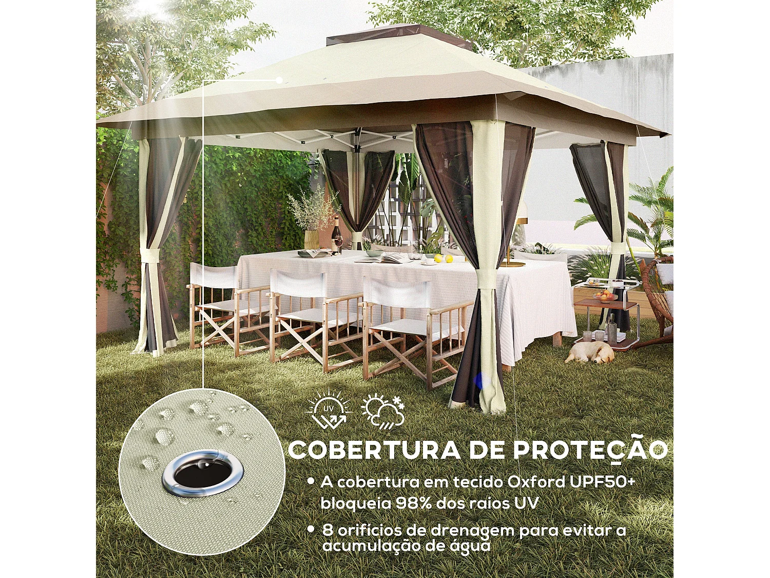 Cenador Dhile Outsunny plegable + cortinas removibles crema 280x356 cm
