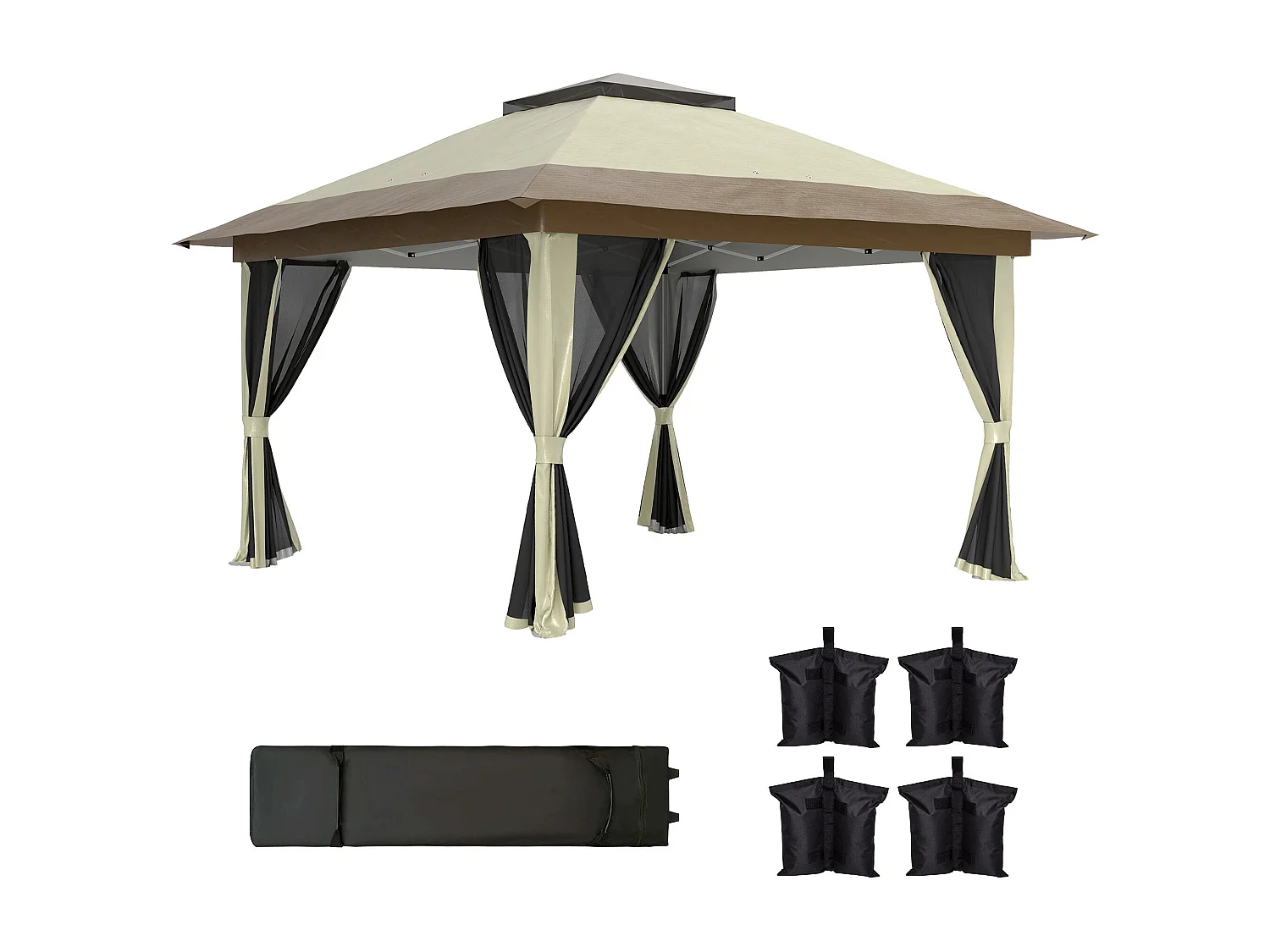 Cenador Dhile Outsunny plegable + cortinas removibles crema 280x356 cm