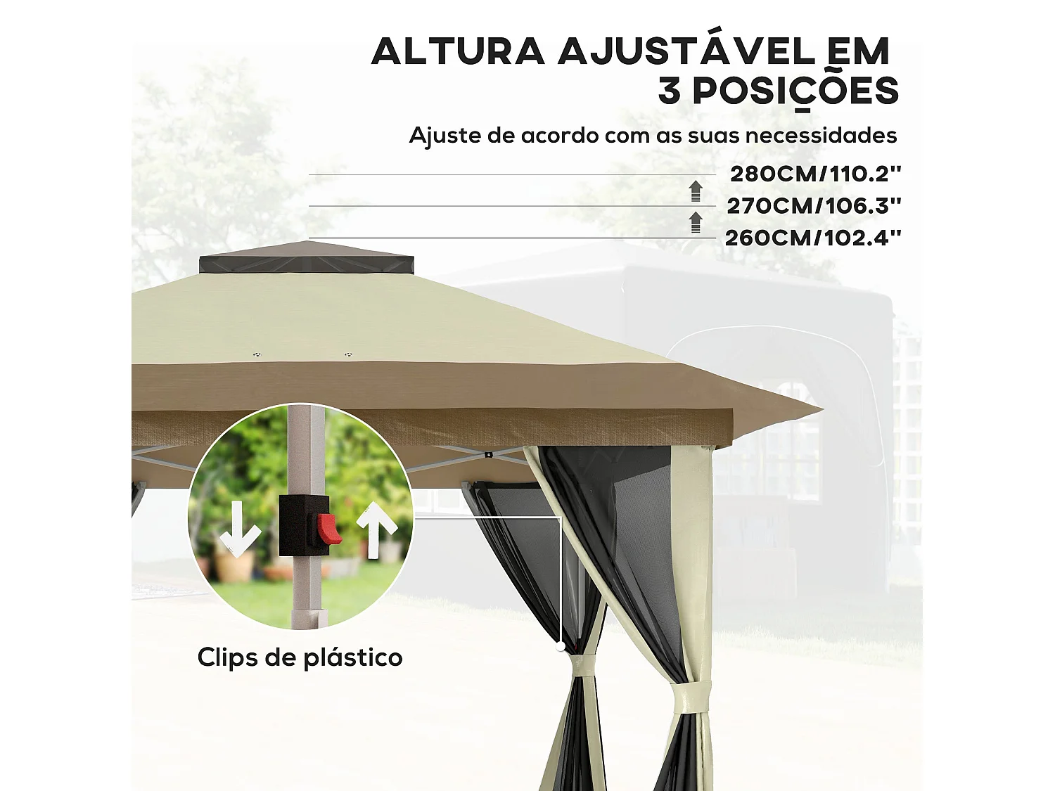 Cenador Dhile Outsunny plegable + cortinas removibles crema 280x356 cm