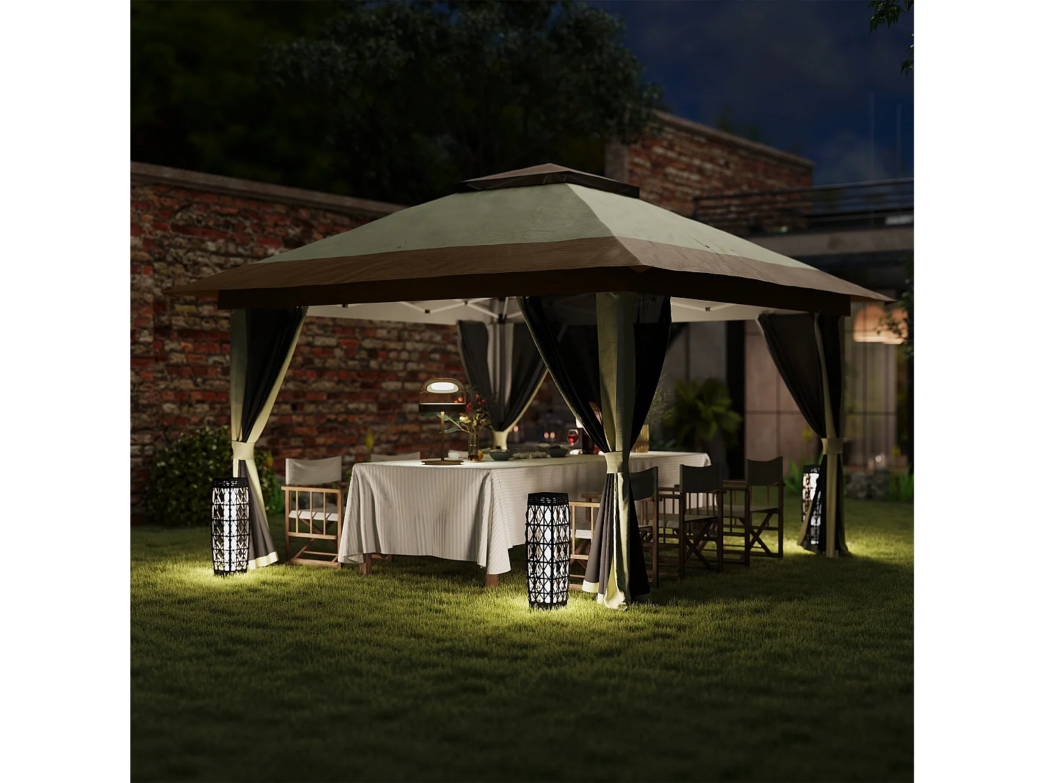 Cenador Dhile Outsunny plegable + cortinas removibles crema 280x356 cm