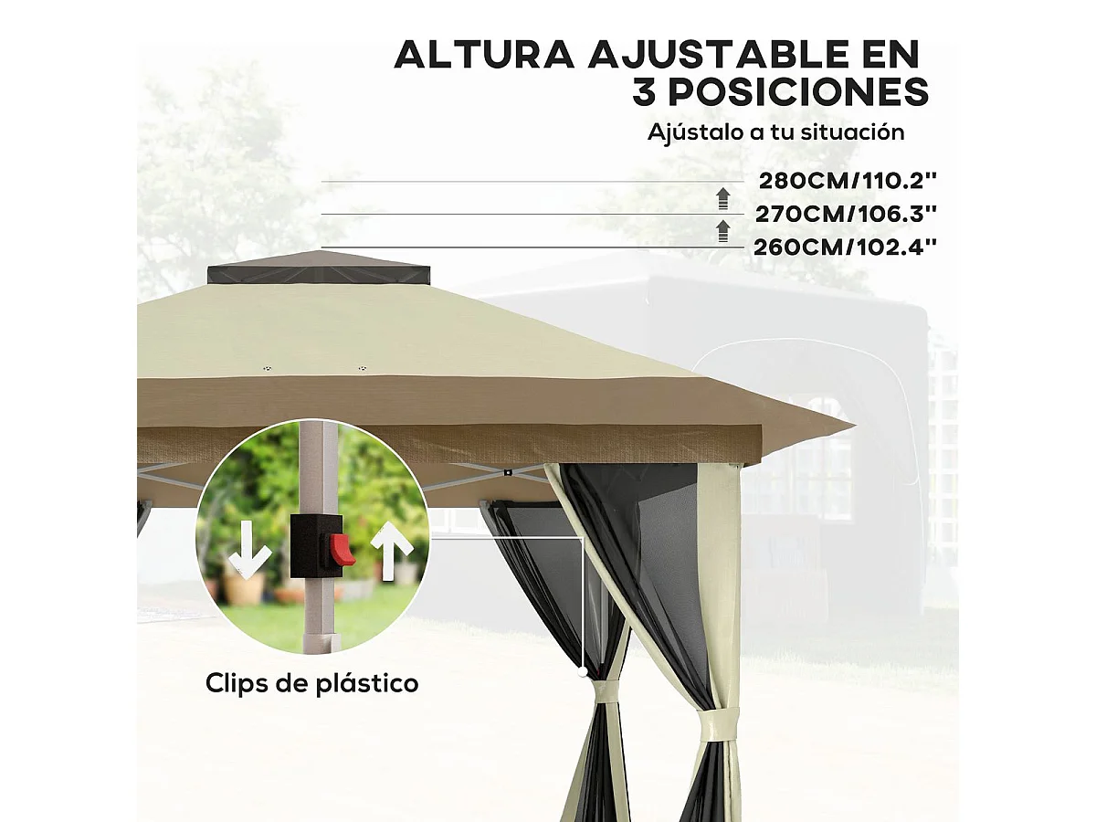 Cenador Dhile Outsunny plegable + cortinas removibles crema 280x356 cm