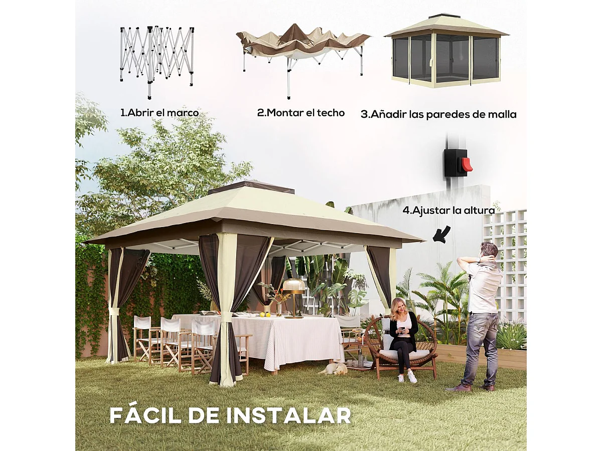Cenador Dhile Outsunny plegable + cortinas removibles crema 280x356 cm