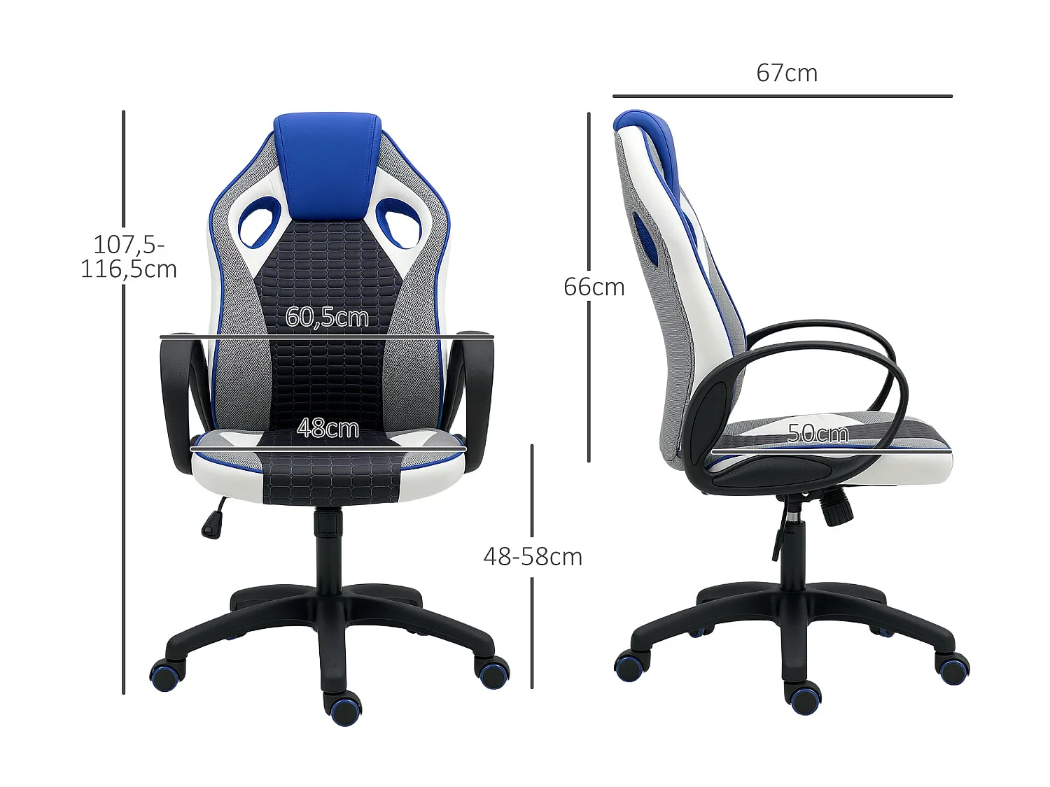 Silla gaming Alonso Homcom altura regulable + inclinable azul 107,5-116,5x60,5x67 cm