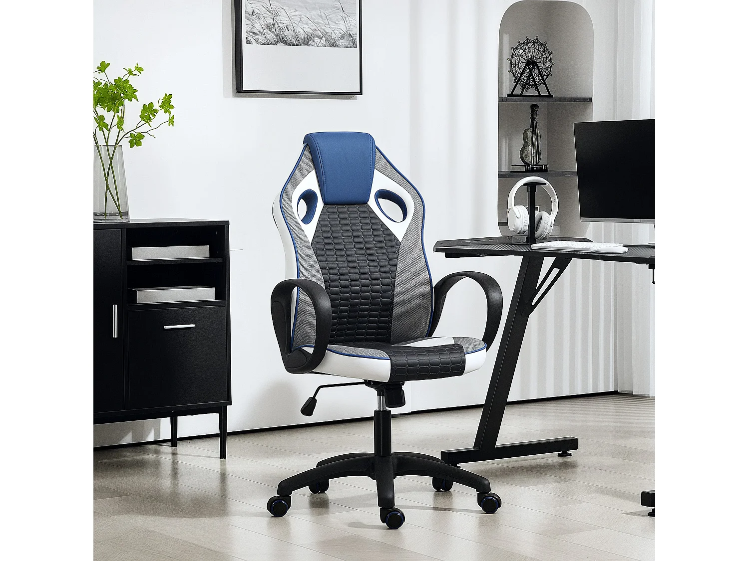 Silla gaming Alonso Homcom altura regulable + inclinable azul 107,5-116,5x60,5x67 cm