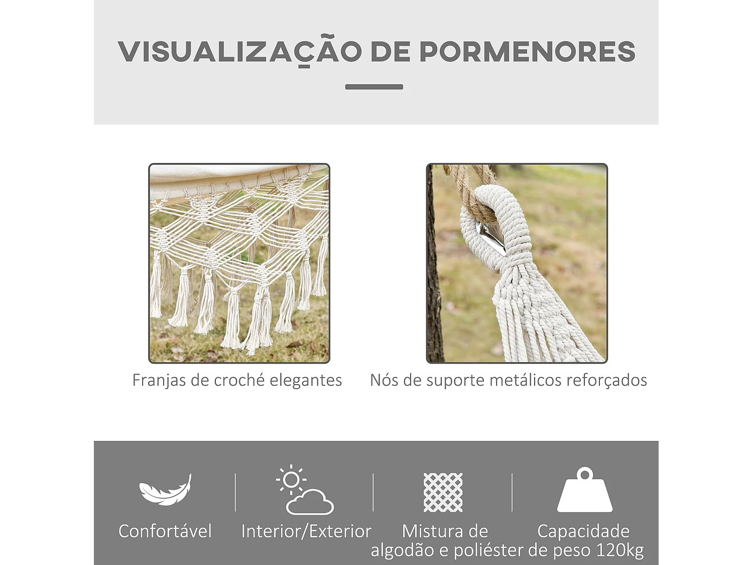 Cama de Rede Suspensa em Algodão e Poliéster 288x150 cm – Ideal para Relaxar e Aventuras ao Ar Livre