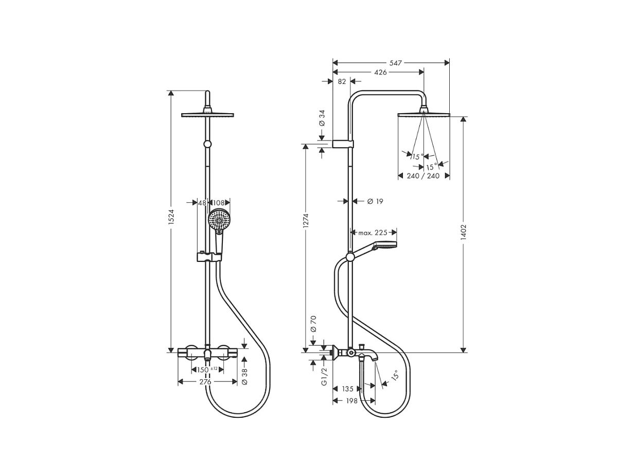 Colonne bain douche thermostatique HANSGROHE Vernis Shape noir mat