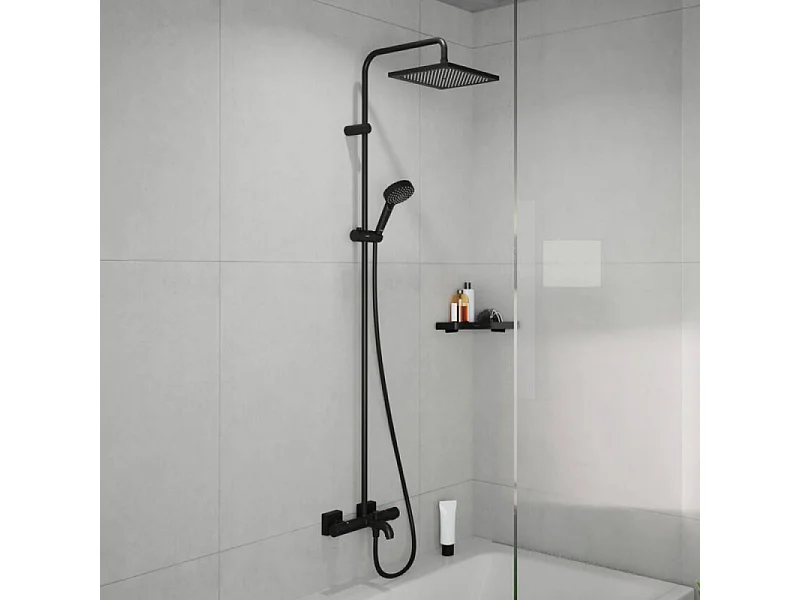 Colonne bain douche thermostatique HANSGROHE Vernis Shape noir mat