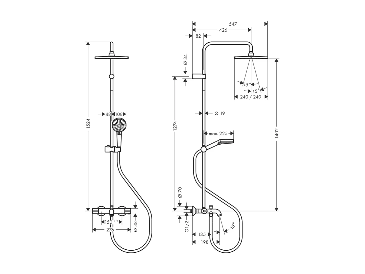 Colonne bain douche thermostatique HANSGROHE Vernis Shape noir mat