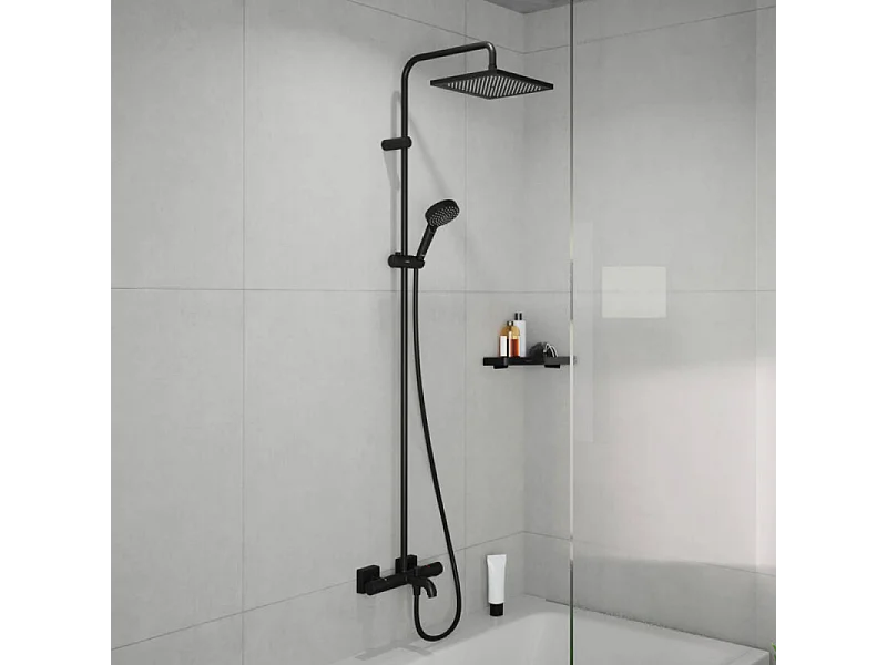 Colonne bain douche thermostatique HANSGROHE Vernis Shape noir mat