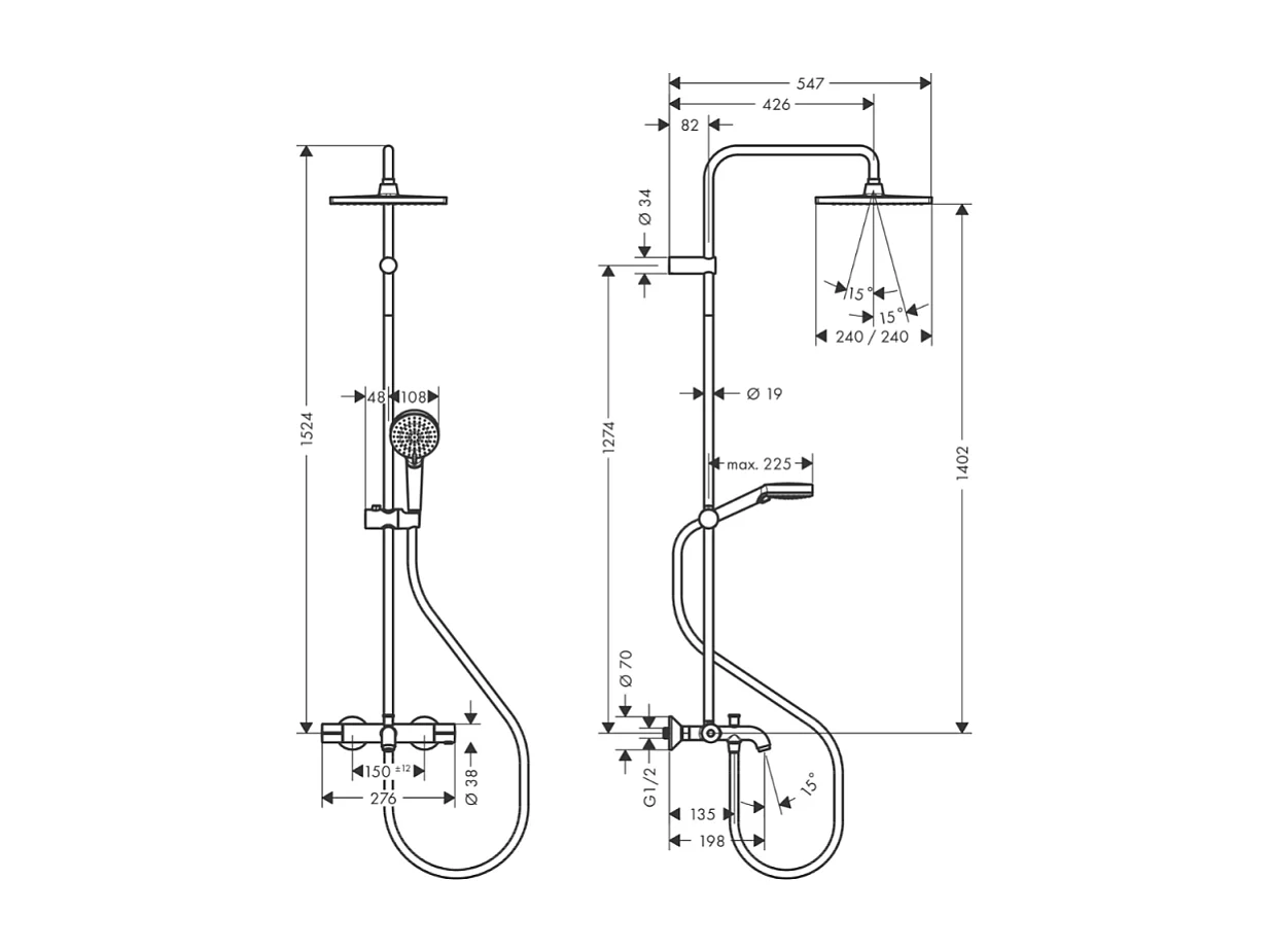 Colonne bain douche thermostatique HANSGROHE Vernis Shape noir mat