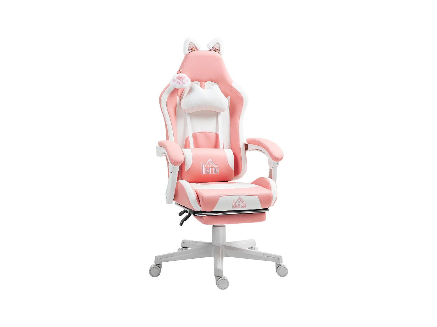 Silla gaming Cat Homcom 2 cojines + reposapiés rosa 116-124x65x62 cm