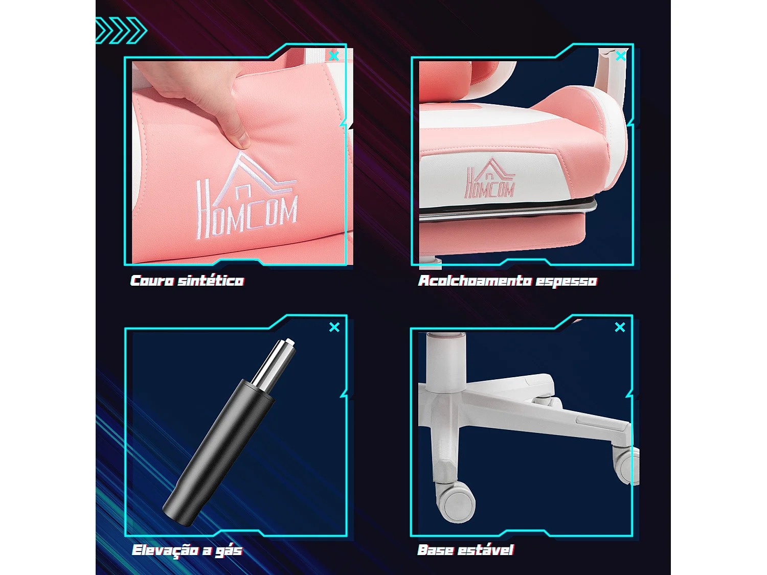 Cadeira Gamer Reclinável com Orelhas e Apoios Ajustáveis - Modelo Reykjavik Rosa