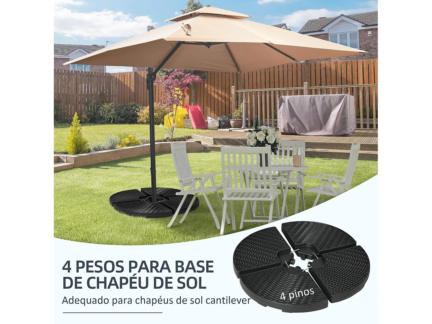 Base para sombrillas Tampa Outsunny 4 piezas rellenables negro Ø100x8 cm