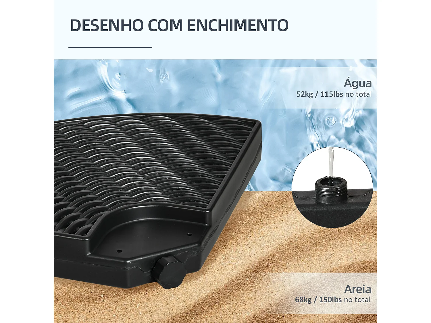 Base para sombrillas Tampa Outsunny 4 piezas rellenables negro Ø100x8 cm