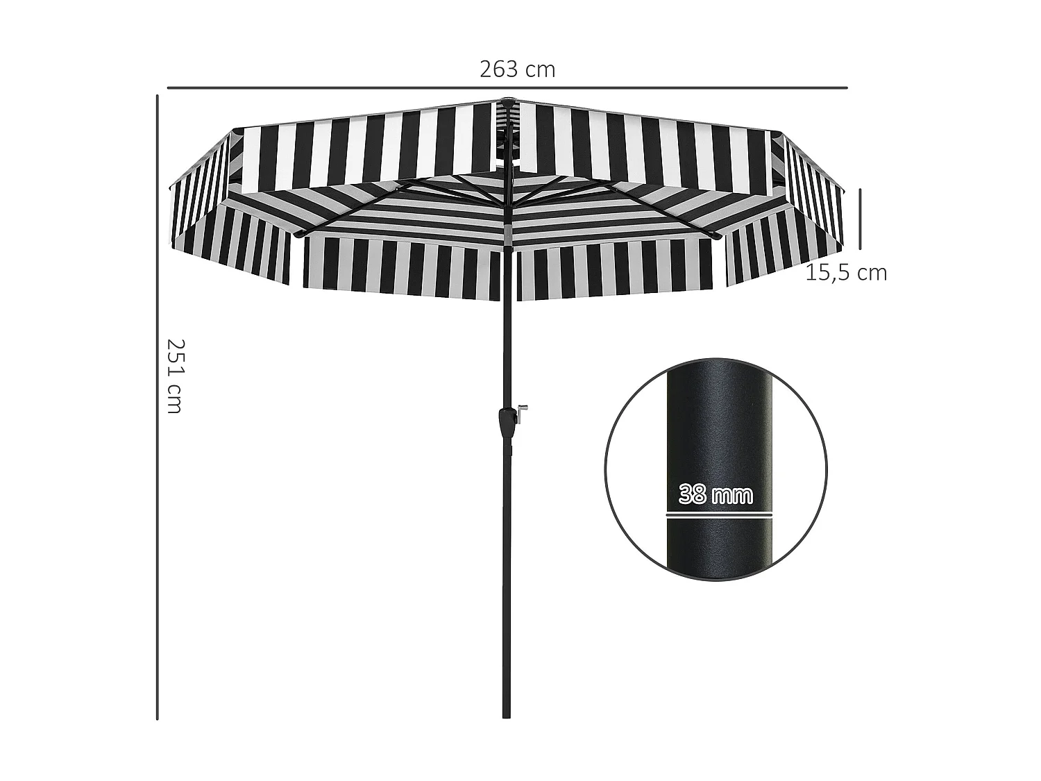 Chapéu de Sol Ajustável de 263 cm para Jardim com Proteção UV 30+