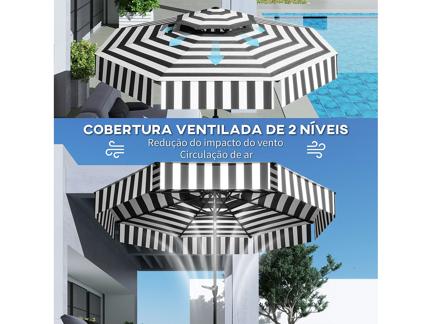 Chapéu de Sol Ajustável de 263 cm para Jardim com Proteção UV 30+