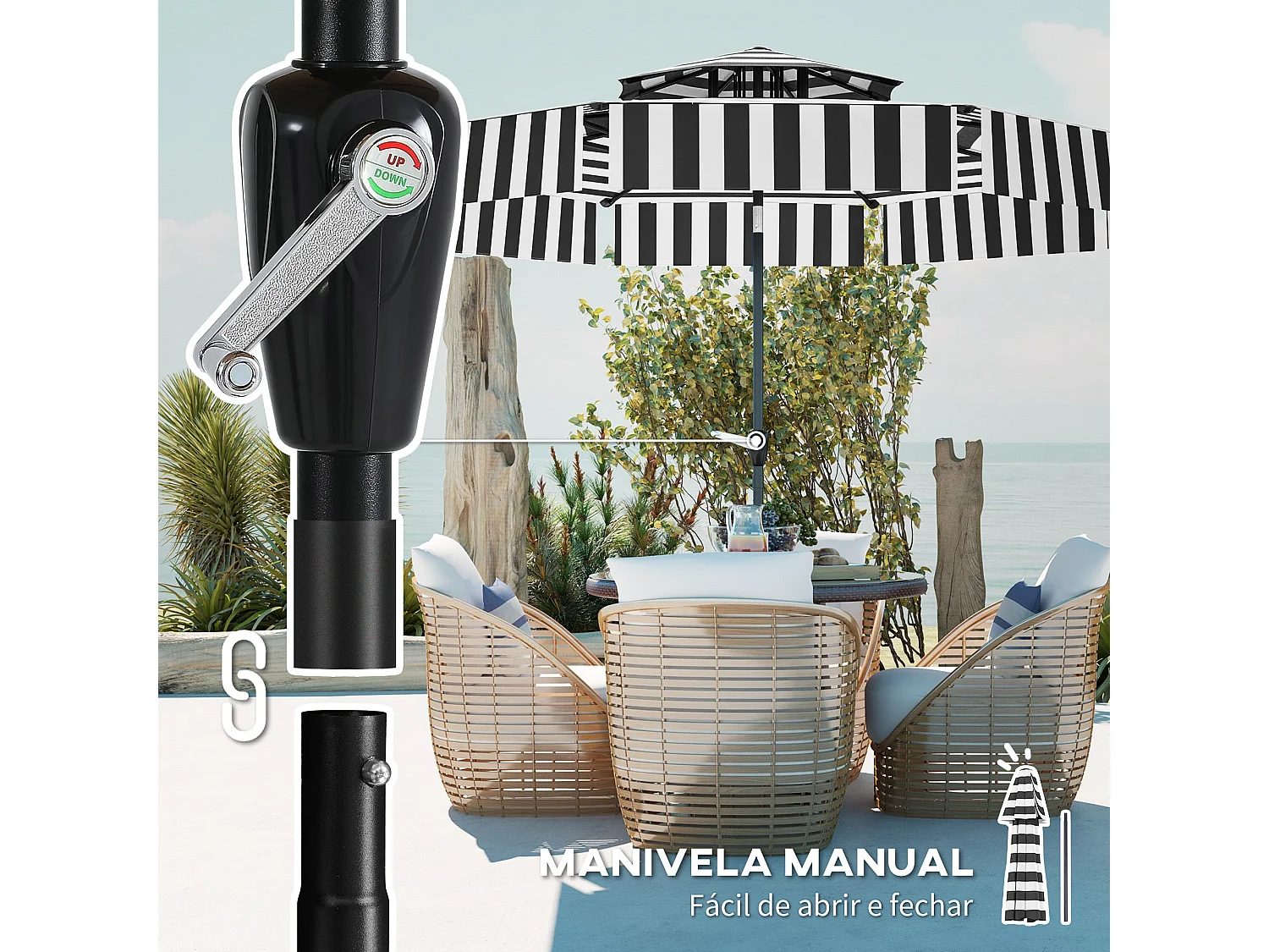 Chapéu de Sol Ajustável de 263 cm para Jardim com Proteção UV 30+