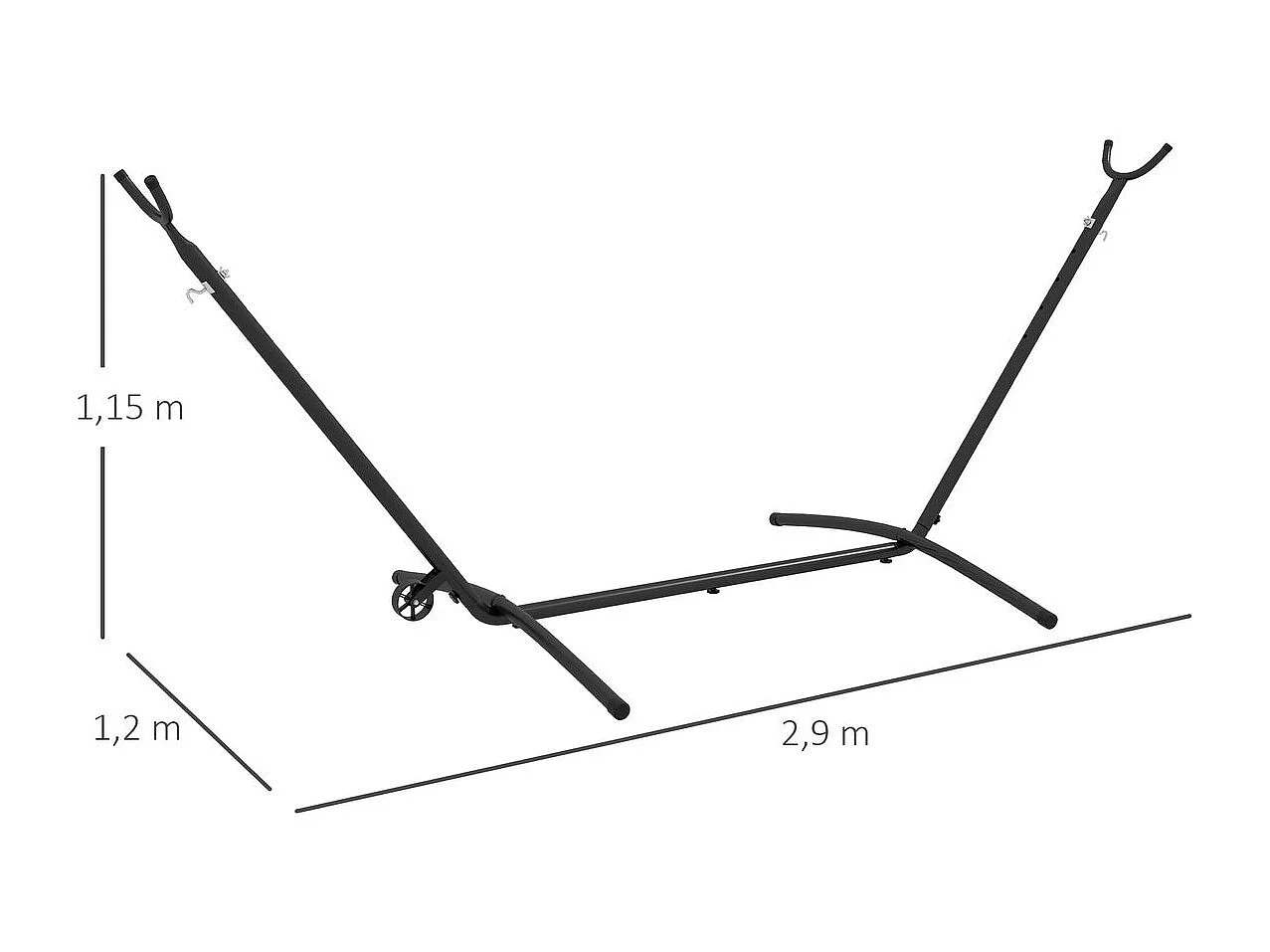 Soporte para hamacas Kea Outsunny 6 niveles de ajuste negro 115x290x120 cm