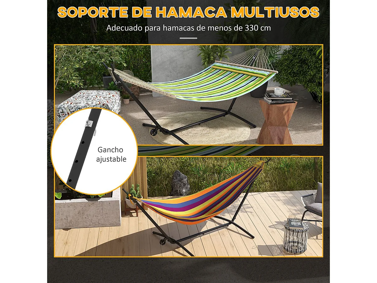 Soporte para hamacas Kea Outsunny 6 niveles de ajuste negro 115x290x120 cm
